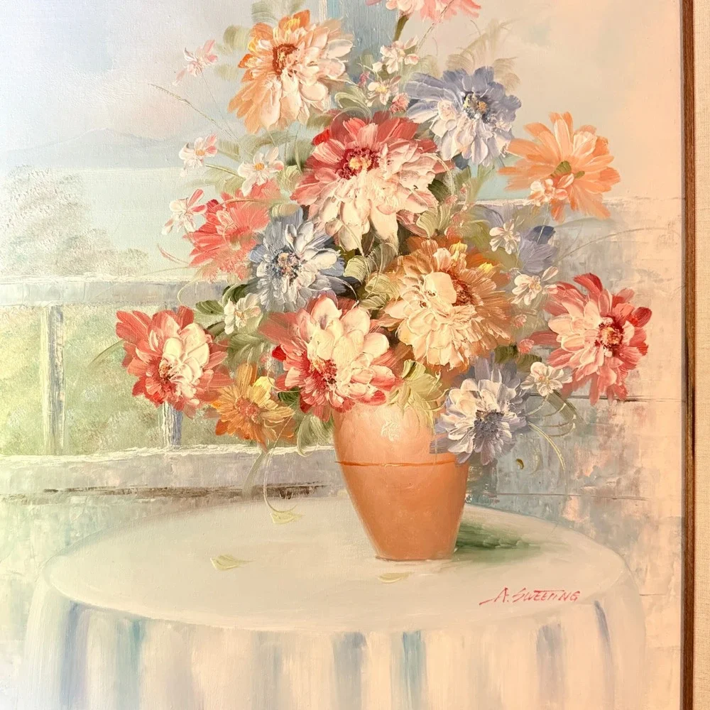 Vintage Impasto Floral Oil Painting Signed A Sweeting Framed Original Canvas